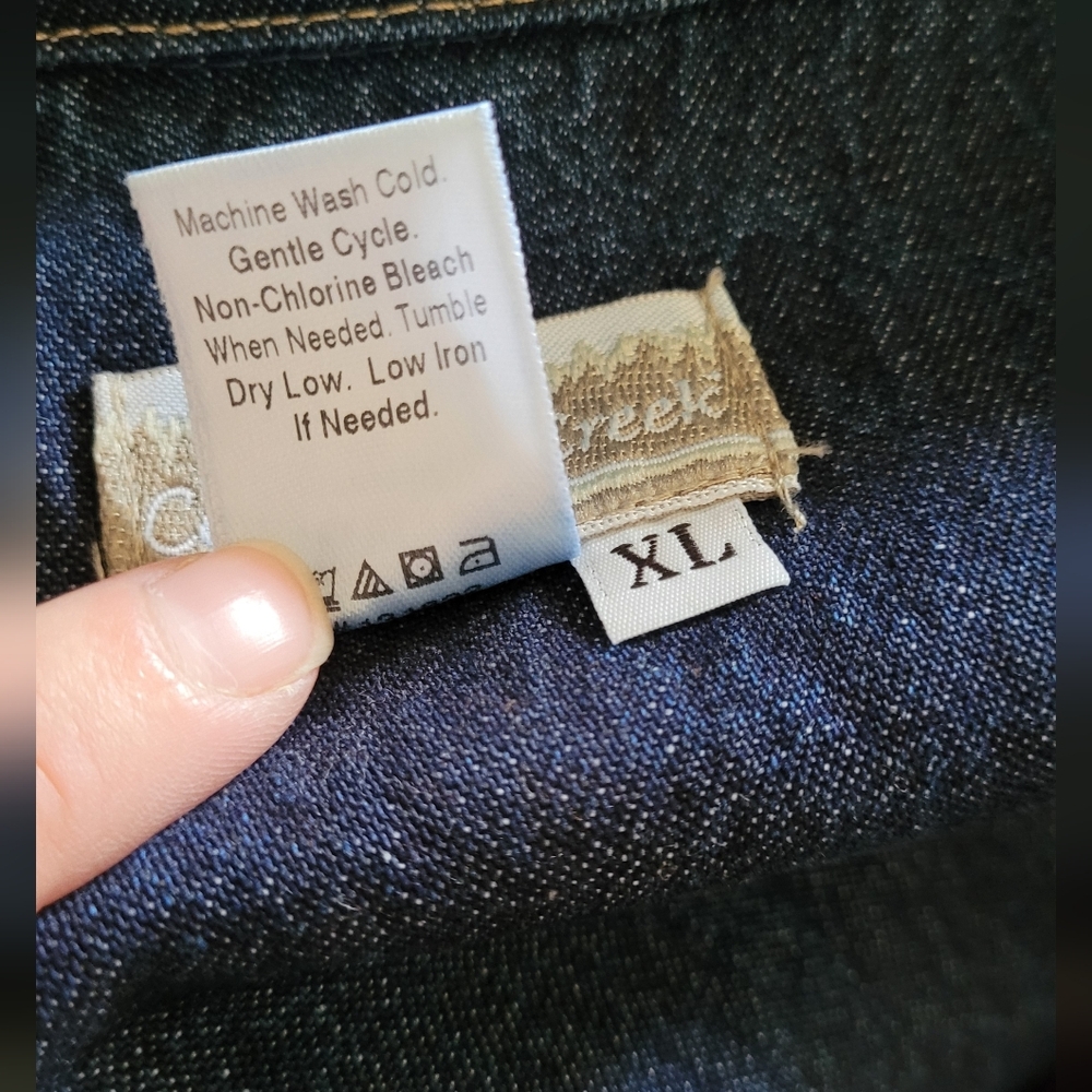 Coldwater Creek Denim and Tapestry Textured Jacket, Women's XL, Blue Jean, Brown - Picture 6 of 10